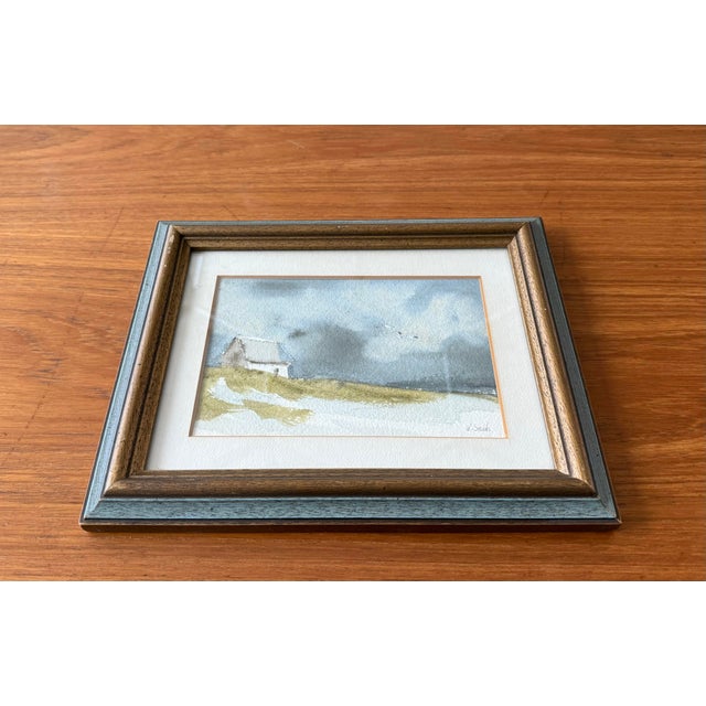 Late 20th Century Small Signed Watercolor Painting of Coastal Scene For Sale - Image 5 of 7