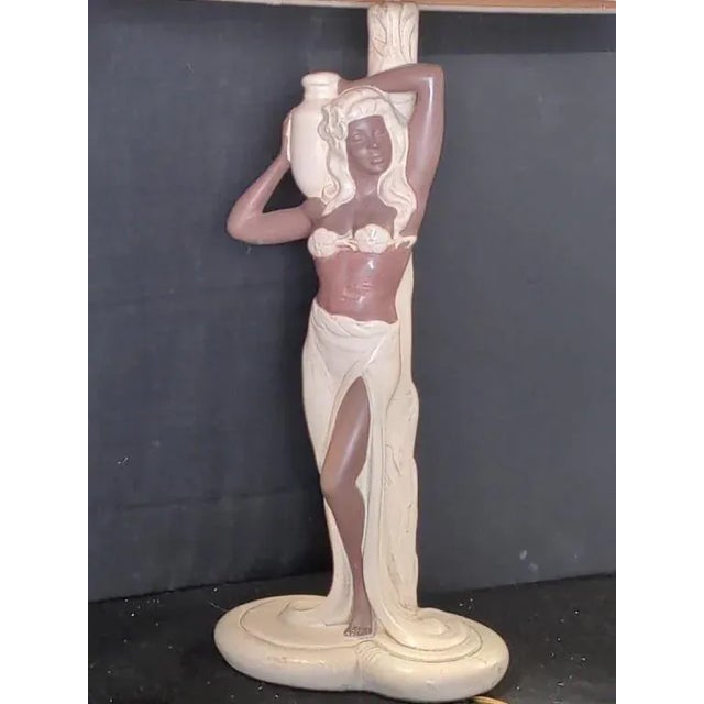 Ivory Pair 1952 Signed C. Romanelli/Stern Ind. Polynesian Male & Female Figural Lamps W/ Shades For Sale - Image 8 of 13