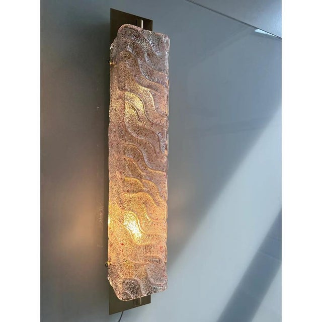 Contemporary rectangular wall sconce made in clear and ametista “graniglia” murano glass wall sconces- set of two the...