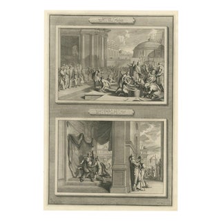 Pieter Mortier, Punishment of Adonibezek and Ehud Kills Eglon, 1700, Engraving For Sale