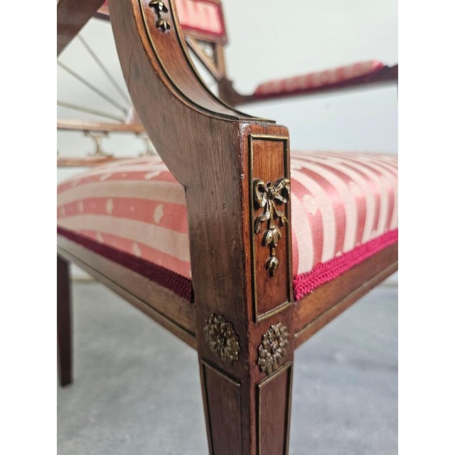 Antique French Empire Mahogany Armchair in Pink Striped Fabric, 1890s For Sale - Image 12 of 15