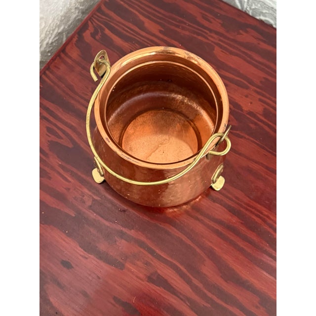 Anthropologie Vintage Hand Hammered Copper Cauldron Planter With Brass Handle and Feet For Sale - Image 4 of 5