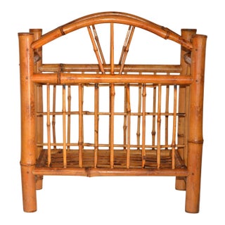 1950s Chinoiserie Bamboo Hand-Crafted Magazine Rack Newspaper Stand For Sale