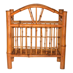 1950s Chinoiserie Bamboo Hand-Crafted Magazine Rack Newspaper Stand