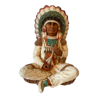 Large Collectible Native American Indian Chief Sculpture Signed Vaughn Kendrick For Sale