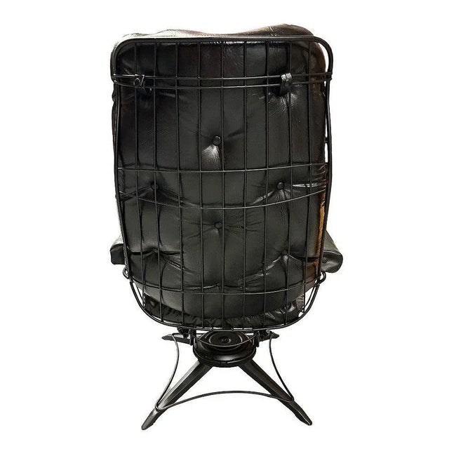 Metal 1950s Black Swivel Spinger Iron Lounge Chair With Ottoman by Homecrest For Sale - Image 7 of 9