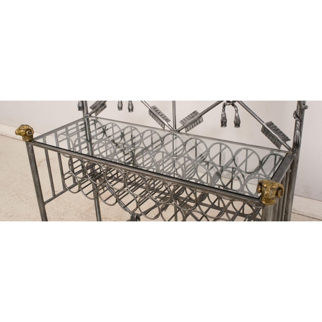 Neoclassical Style Wrought Iron Brass & Glass Wine Rack For Sale - Image 10 of 12