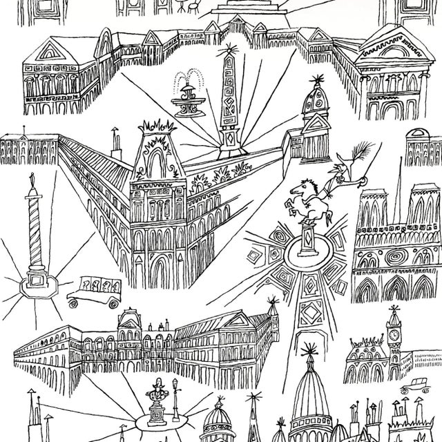 Contemporary Schumacher Views of Paris Wallpaper in Black & White For Sale - Image 3 of 3