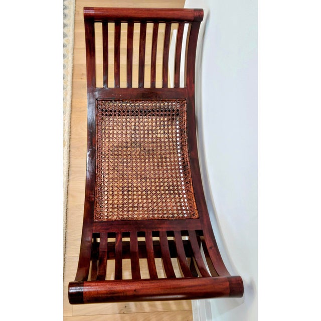 Late 20th Century Vintage Roman-Style Mahogany Curule Bench With Hand-Caned Seat, 32" For Sale - Image 5 of 12