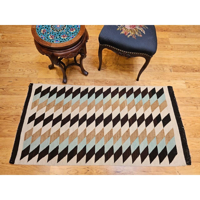 Vintage Navajo Rug, Eye Dazzler Pattern, Wool & Cotton, Native American Wall Art, 3x5 For Sale - Image 11 of 12