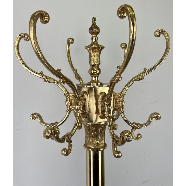Vintage French Ornate Brass Coat Rack For Sale - Image 6 of 14