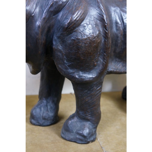 Vintage Tooled Leather African Rhinoceros Foot Stool Ottoman Sculpture 35" For Sale - Image 14 of 18