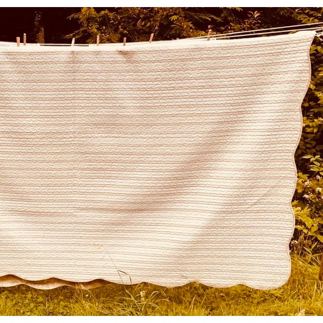 Vintage French Toile & Ticking Stripe Cotton Quilt, Queen Size For Sale - Image 4 of 18