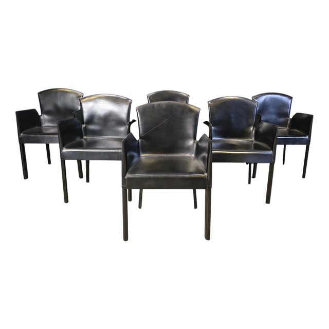 Italian Black Leather Dining Chairs, 1980s, Set of 6 For Sale