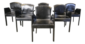 Italian Black Leather Dining Chairs, 1980s, Set of 6