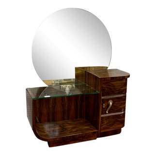 1930s Art Deco Rosewood Vanity With Round Mirror For Sale