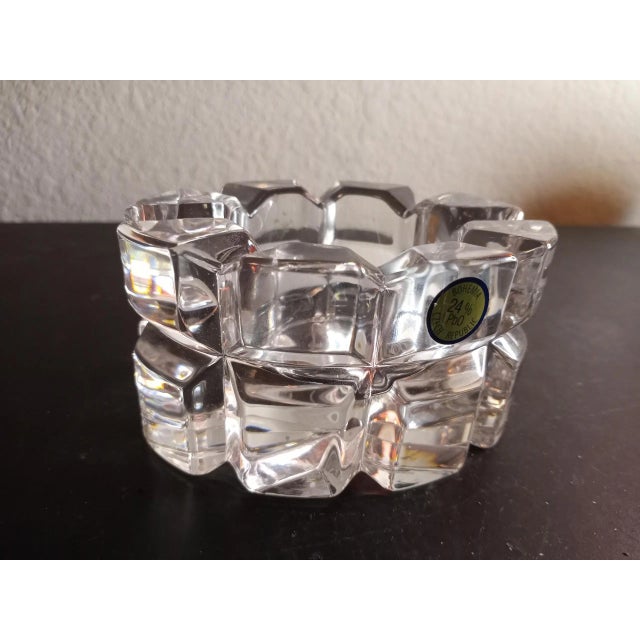 Vintage Bohemia Czech Republic Clear Crystal Oval Votive Candle Holder For Sale In Dallas - Image 6 of 7