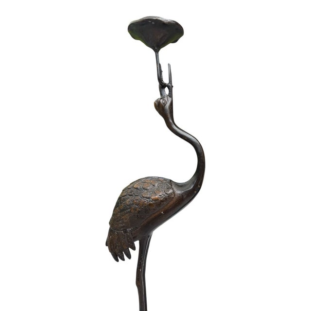 Black Vintage MCM Cast Iron Crane Heron Candlestick Holders Turtle Base Japan Pair For Sale - Image 8 of 18