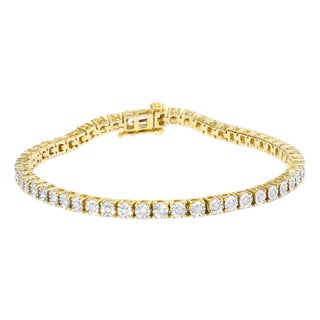 10K Yellow Gold Plated .925 Sterling Silver 1.0 Cttw Miracle-Set Diamond Round Faceted Bezel Tennis Bracelet (I-J Color, I3 Clarity) - 7" For Sale