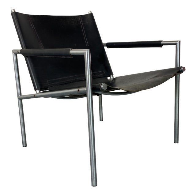 Modern Black Leather Lounge Chair by Martin Visser for T Spectrum, 1960s For Sale