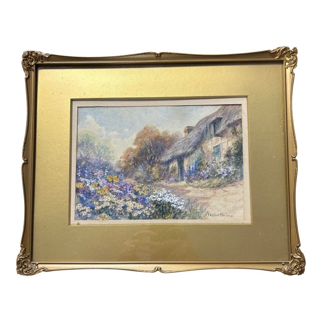 Antique English Watercolor Landscape "A Devon Cottage" by Leyton Forbes For Sale