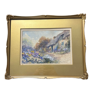 Antique English Watercolor Landscape "A Devon Cottage" by Leyton Forbes