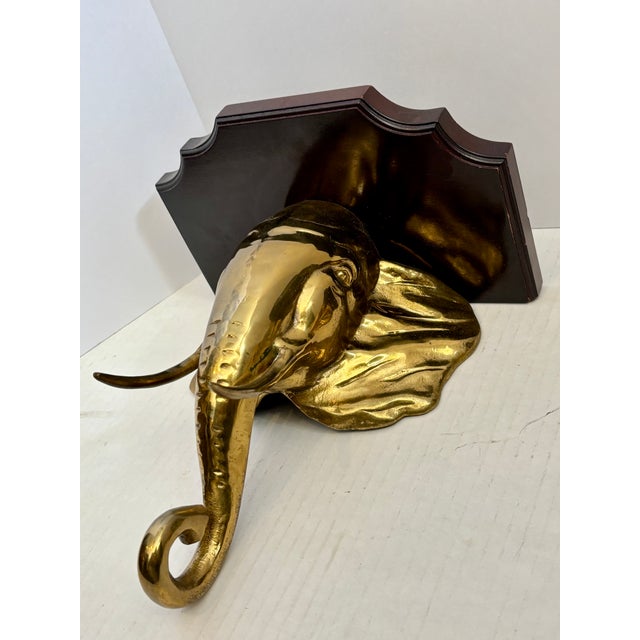 Mid 20th Century Pair Hollywood Regency Style Elephant Head Motif Brass Wall Brackets For Sale - Image 11 of 14