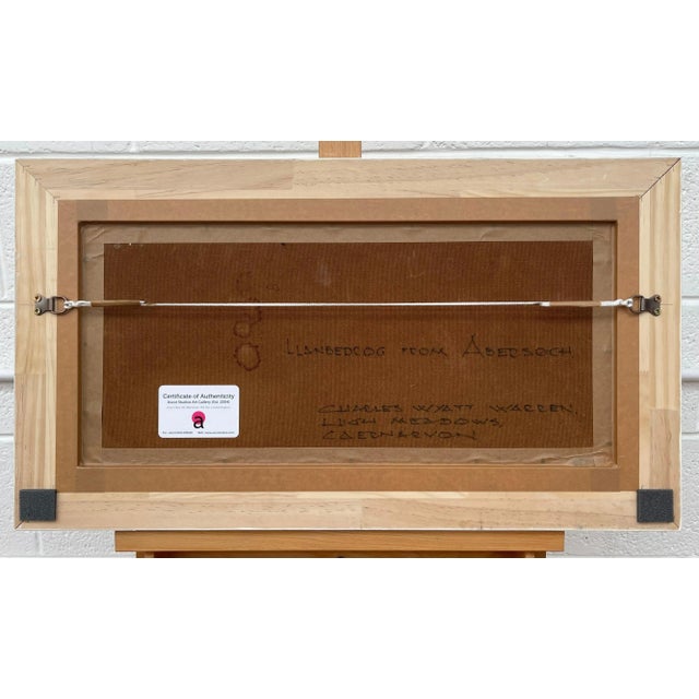 Wood Mid-20th Century Impasto Oil Painting of Coastal Harbour Scene With Mountains in Wales For Sale - Image 7 of 9