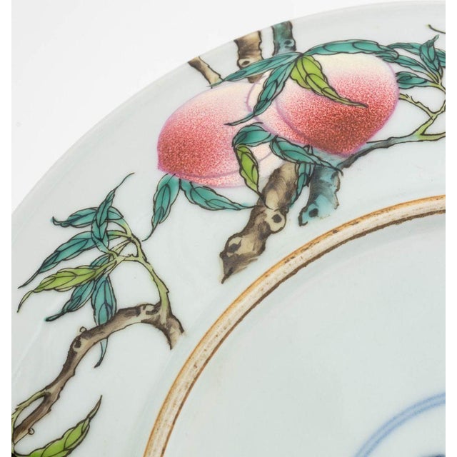 Green Chinese Porcelain Si Bat & Peach Motif Charger For Sale - Image 8 of 9