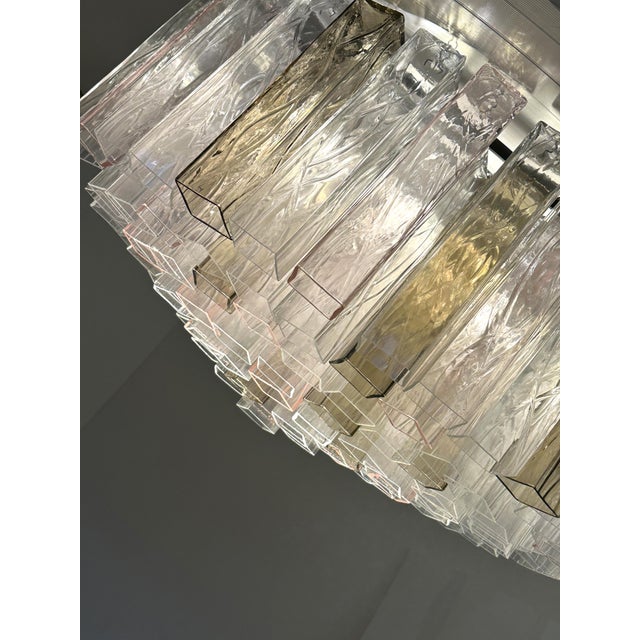 Contemporary Clear, Pink and Fumè “Squares” Murano Glass Flush Mount For Sale - Image 4 of 5