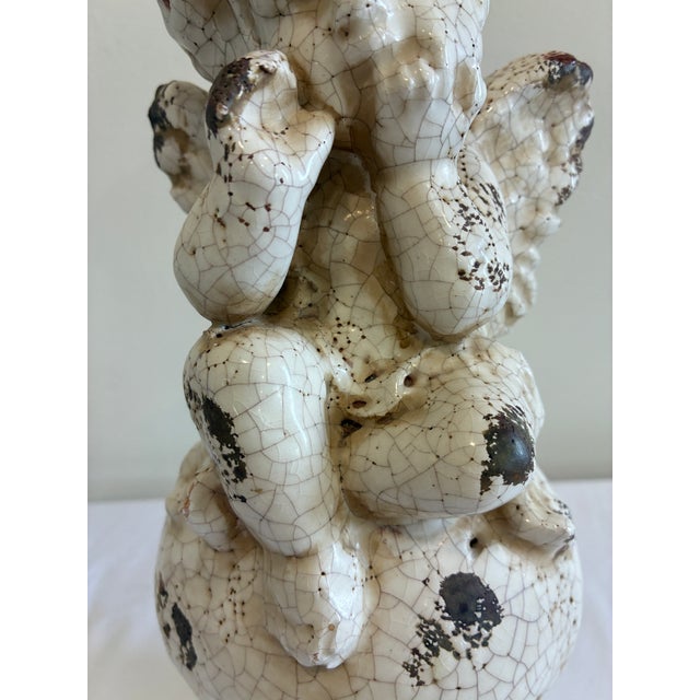 Vintage Crackle Glaze Ceramic Cherub Statue For Sale - Image 4 of 12