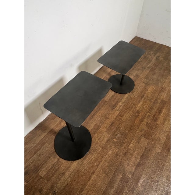 Black Manner of Pierre Chareau Bench Made Steel Fan Side Tables - A Pair For Sale - Image 8 of 8