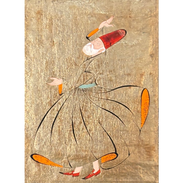 Late 19th Century Turkish/Ottoman Whirling Dervish Miniature Painting on Manuscript Paper For Sale - Image 4 of 9