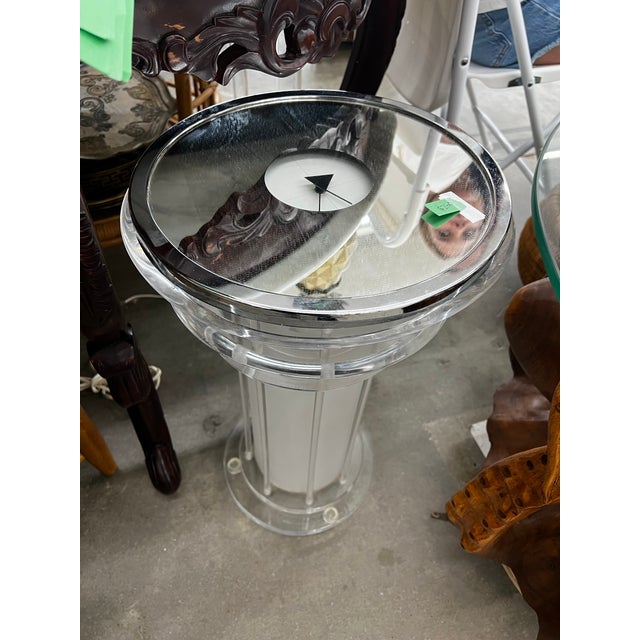 1970s Lucite Light Up Side Table With Signed Clock Table Top For Sale - Image 4 of 5