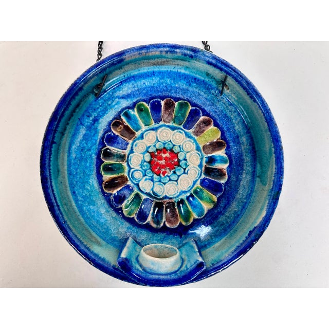 Artisan Ceramic Art Wall Plate with Candleholder, Italy, 1950s For Sale - Image 6 of 12