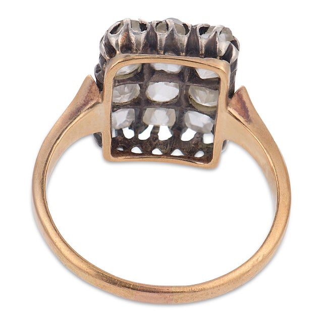 1910s Edwardian Old Cut Diamond 18k Yellow Gold and Silver Ring, Size 5 For Sale In Los Angeles - Image 6 of 7