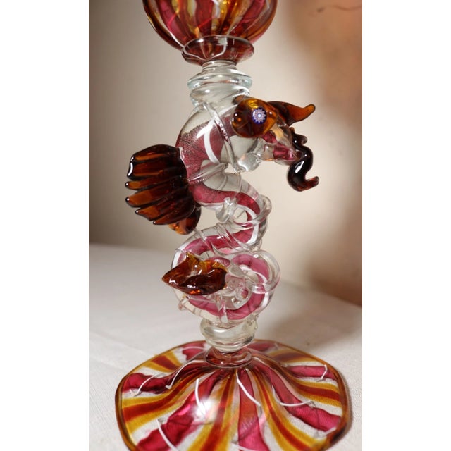 1990s Hand Blown Serpent Venetian Heath Conner Studio Glass Goblet Chalice Stemware For Sale In New York - Image 6 of 12