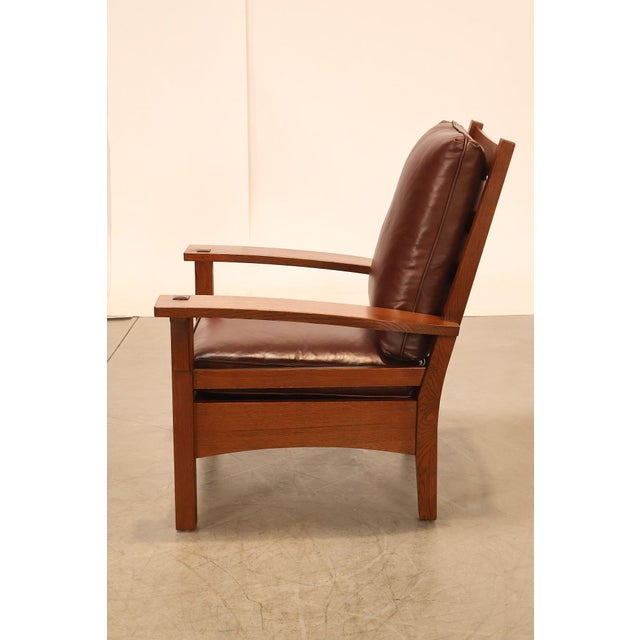 Stickley Mission Collection Oak And Leather Lounge Chair For Sale - Image 16 of 18