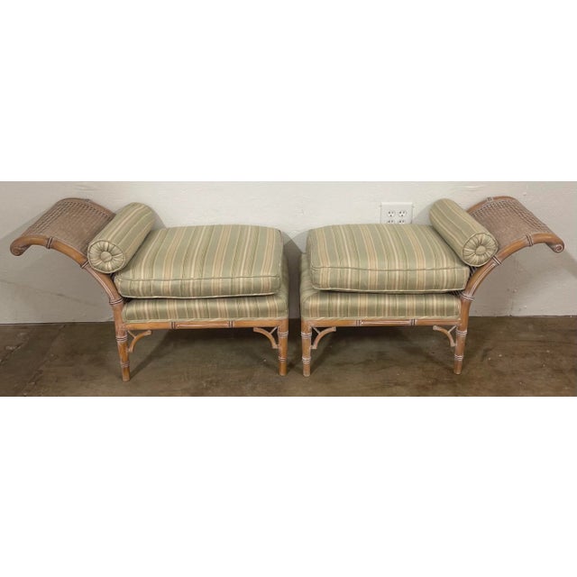 Wood Regency Style Cerused Faux Bamboo Bench or Chaise in Silk For Sale - Image 7 of 9