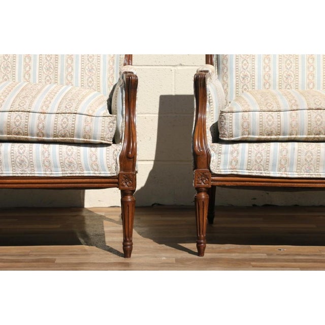 1950s Pair of Antique French Louis XVI Style Upholstered Loveseats, Circa 1950s For Sale - Image 5 of 18
