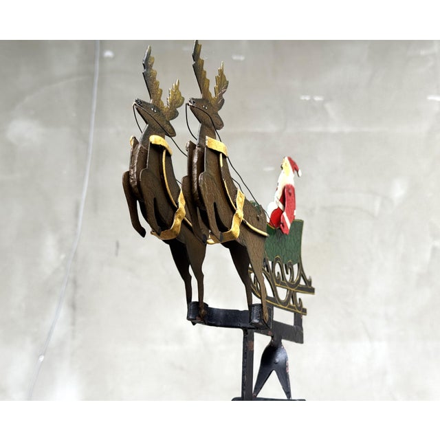 Vintage Metal Kinetic Sculpture with Santa Sleigh and Reindeer, 1950s For Sale - Image 9 of 13