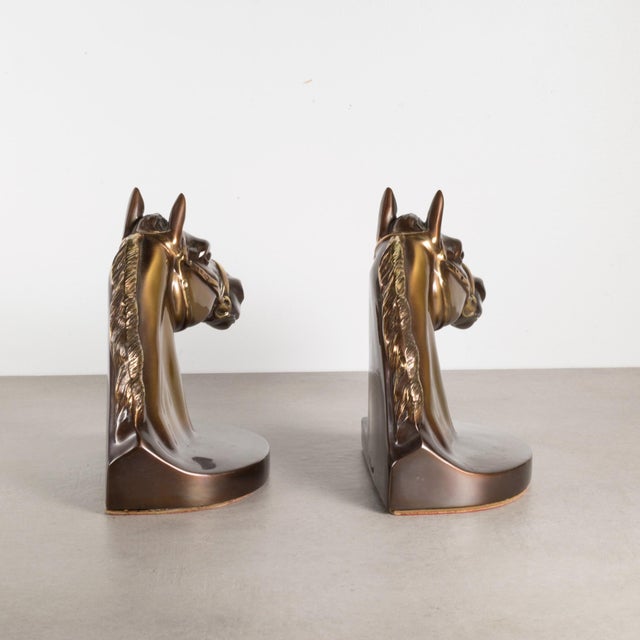 Mid-Century Philadelphia Manufacturing Co. Brass Horse Bookends c.1950 For Sale - Image 4 of 5