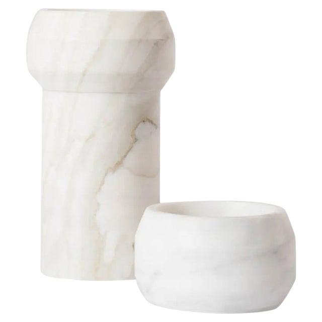 Calacatta Octans Candleholders by Dan Yeffet, Set of 2 For Sale
