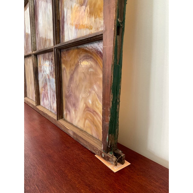 Rustic Vintage Architectural Slag Glass Window Frame For Sale - Image 3 of 8