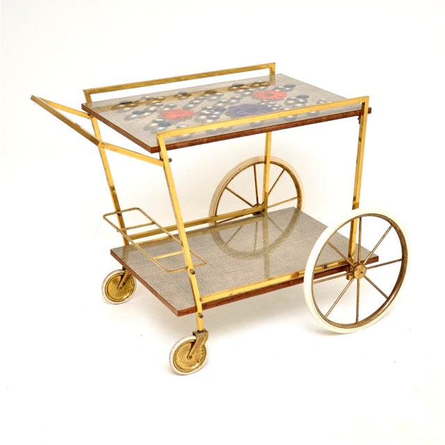 1960s Vintage Italian Brass Drinks Trolley, 1960s For Sale - Image 5 of 12