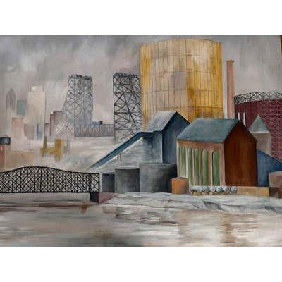 Very Nice, Old, Painting of Industrial Landscape Scene signed Duff, 1942 couple small repairs as seen on canvas back small...