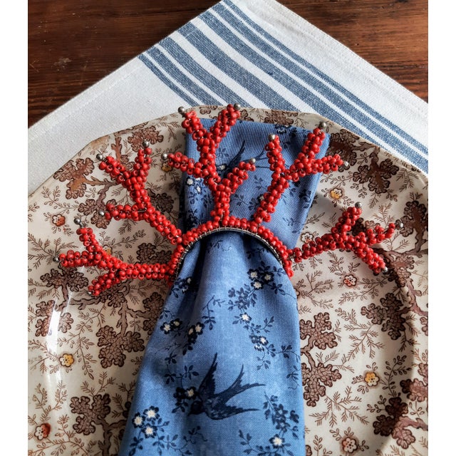 Red Coral Beaded Napkin Rings For Sale - Image 9 of 13