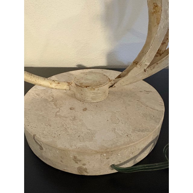 1990s Fabulous Vintage Original Pair of Michael Taylor Metal Palm Leaf Lamps With Metal Shades Travertine Base For Sale - Image 10 of 12