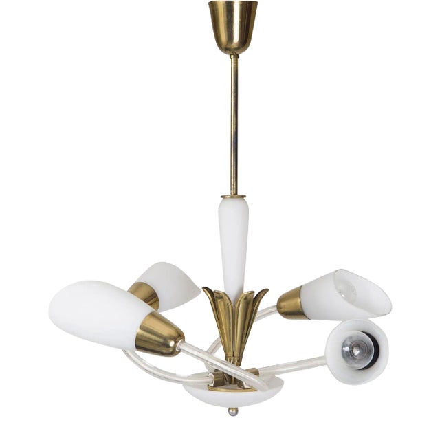 Brass and Glass Chandelier, 1960s For Sale