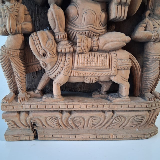 Rare Hand-Carved Hindu Ganesha Riding a Tiger Wall Panel | Chairish